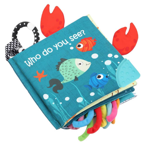 Fish Baby Books Toys, Touch Feel Cloth Crinkle Books for Babies,Baby Infant Toys 0-6, 6-12, 12-18 Months,Early Learning Education Toys,Shower Baby Gifts for Boys Girls,Teething,Mirror,Shark Ocean Book