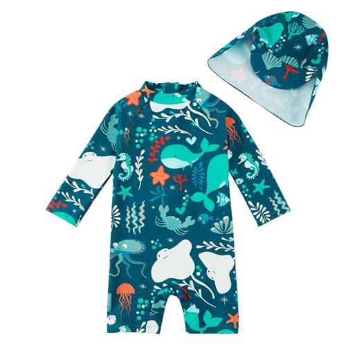 upandfast Baby/Toddler Swimsuit UPF 50+ Sun Protection One Piece Zipper Bathing Suit with Sun Hat Infant Beach Swimwear