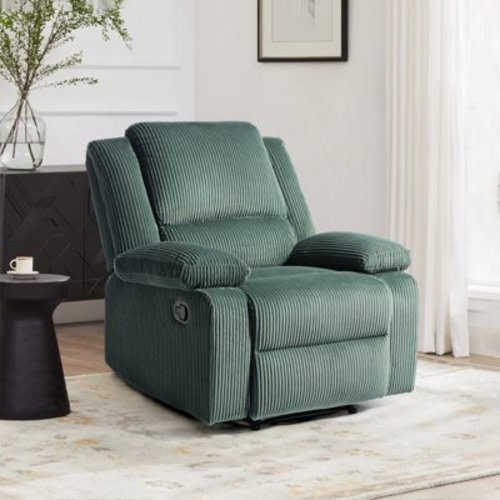 UIXE Manual Recliner Chair, Corduroy Reclining Sofa Chair with Overstuffed Armrests & Backrest for Living Room, Bedroom Armchair, Gray Green