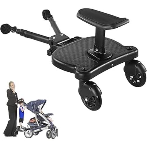 2024 New-Universal Stroller Board with Detachable Seat, 2in1 Sit and Stand Stroller Glider Board for Most Strollers, Holds Children Up to 55 LBs Stroller Standing Board (Black)