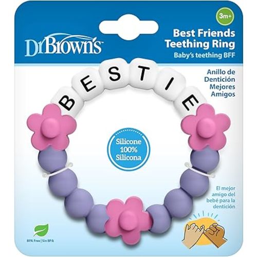 Dr. Brown's Best Friends Teething Ring, 100% Silicone Massaging Teether Toy, Pink and Purple, BPA-Free, 3m+