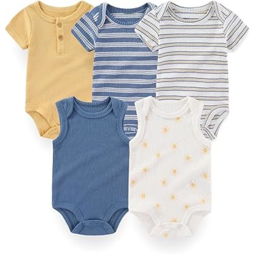 Bodysuits à Manches Courtes pour Nouveau-Né en Coton, Ensemble de 5 Pièces pour Bébé Fille et Garçon