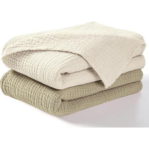 Dreamology Receiving Blanket,Muslin Swaddling Blankets for Newborn Boy,Girl,2 Pack,Soft & Breathable,100% Cotton Swaddle Blanket,Large Baby Swaddle Blanket,44 x 44 inches Muslin Blanket | Olive, Acru