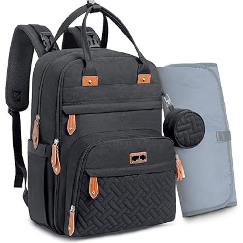 BabbleRoo Diaper Bag Backpack - Baby Essentials Travel Tote - Multi Function Waterproof Diaper Bag, Travel Essentials Baby Bag with Changing Pad, Stroller Straps & Pacifier Case - Unisex, Black