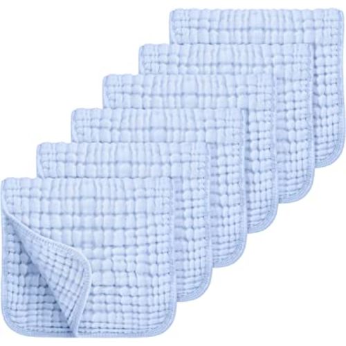 Looxii Muslin Burp Cloths 100% Cotton Muslin Cloths Large 20''x10'' Extra Soft and Absorbent 6 Pack Baby Burping Cloth for Boys and Girls (Blue)