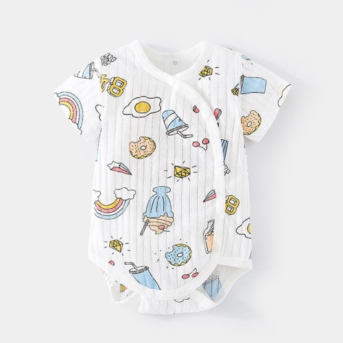 Nrmvnmi Baby Side Snap Romper Short Sleeve Cute Graphic Print Romper Newborn Cotton Onesie Jumpsuit For 0-24 Months
