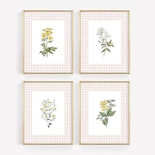 Floral Wall Art Decor Nursery Flower Canvas Wall Art Prints Wildflower Nursery Wall Art Decor Girls Floral Poster Pictures Vintage Botanical Prints for Nursery Bedroom 8x10 Inch Unframed Set of 4