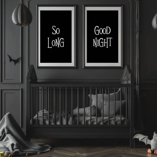 Gothic Baby stuff for Goth Kids | Goth nursery decor Spooky baby stuff halloween kids room decor | So long Good Night Wall Art for Kids