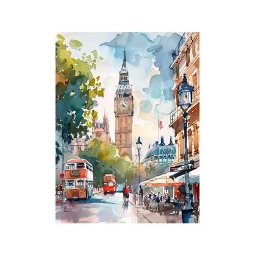 London Cityscape Watercolor Painting Big Ben Art Print England Cityscape Wall Art Decor Travel Gifts by FeelingPrints