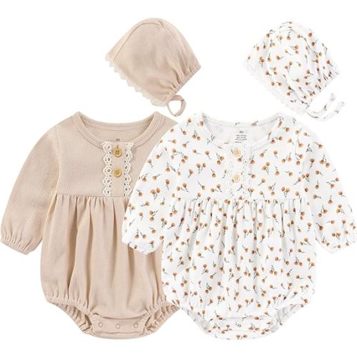 Baby Girl Clothes Cotton Bubble Romper Floral Bodysuits Infant Outfit Set