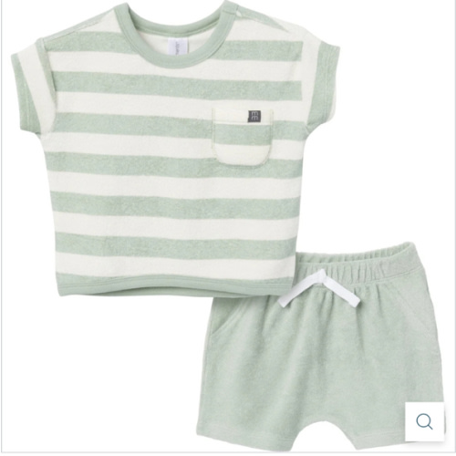 2-Piece Baby Boys Green Stripe Shirt and Shorts Set