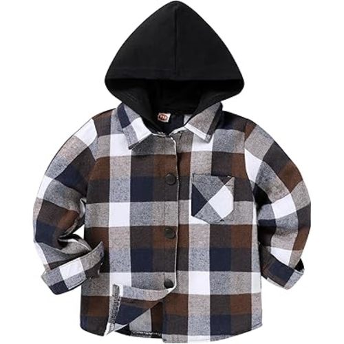 YOUNGER STAR Toddler Kids Boys Girls Flannel Hooded Plaid Shirt Button Baby Red Plaid Shirt Plaid Shirt Hooded Clothes