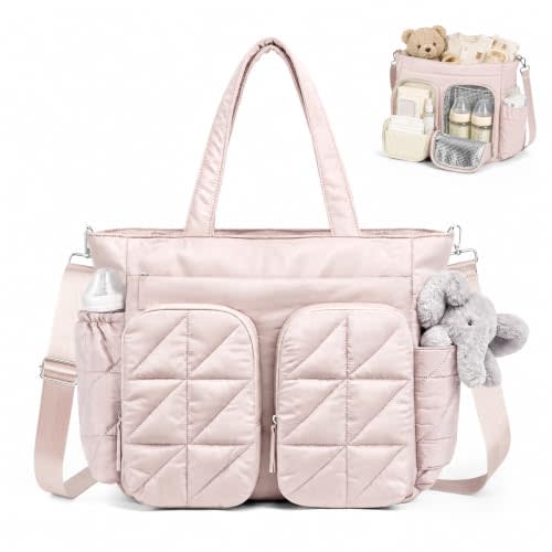 TOPEAST Diaper Bag Tote, Quilted Puffer Baby Bag with Insulated Pockets, Lightweight Hospital Bag for Mom & Dad, Travel, Work