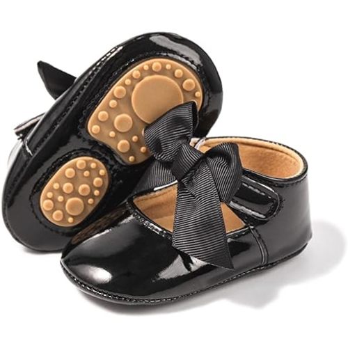 Baby Mary Jane Flats for Girls with Bowknot Cotton Anti Skid Sole Infant First Walker Princess Dress Crib Wedding Shoes