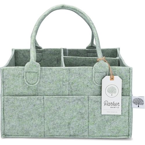 Parker Baby Diaper Caddy and Nursery Storage Bin | Removable Nursery Organizer Insert, Neutral Design, Multi-Purpose Baby Essentials | Car Organizer and Baby Diaper Bag | Regular - Sage Green