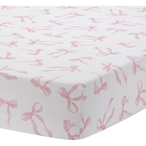 Lambs & Ivy Coquette Bows Aesthetic Pink Cotton Baby Fitted Crib/Toddler Sheet