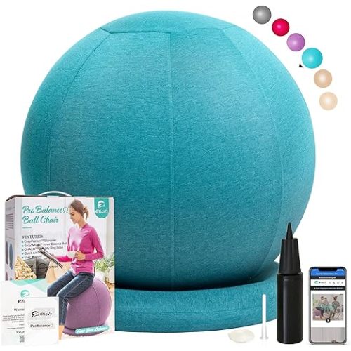 ProBalanceΩ Ball Chair, Yoga Ball Chair Exercise Ball Chair with Slipcover and Base for Home Office Desk, Birthing & Pregnancy, Stability Ball & Balance Ball Seat to Relieve Back Pain, Multiple color size