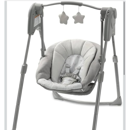 Graco Slim Spaces Compact Baby Swing, Space Saving Portable Bay Swing with Height Adjustable Legs & Soft Toys, Reign