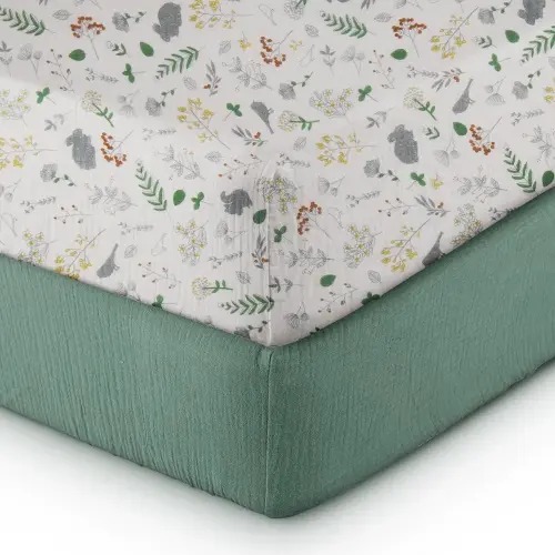 Muslin Pack n Play Sheets| 24"x 38", 100% Cotton Mini Crib Fitted Cover Sheets, Fit for Graco Pack n Play and Other 27" x 39" Playard Mattress, Neutral Color for Baby Boy & Girl, 2 Pack Roman Green