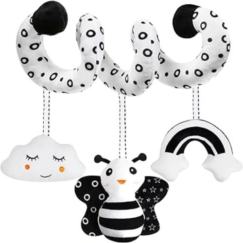 Baby Spiral Hanging Stroller and Car Seat Toys Black and White High Contrast Sensory Toy Newborn Plush Activity Toys Thank You Gifts for 0 3 6 9 12 Months Girls Boys-BEE