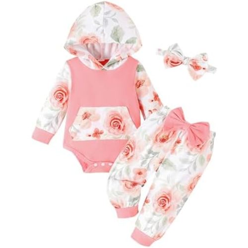 Newborn Infant Baby Girl Clothes 0-3-6-9-12-18 Months Outfits Sets Romper + Pants + Bow Headband for Girls