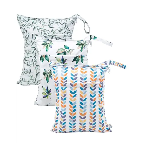 babygoal Wet Dry Bags for Baby Cloth Diapers, Washable Travel Bags, Beach, Pool, Gym Bag for Swimsuits & Wet Clothes with Two Zippered Pockets 3 Pack 3LN08