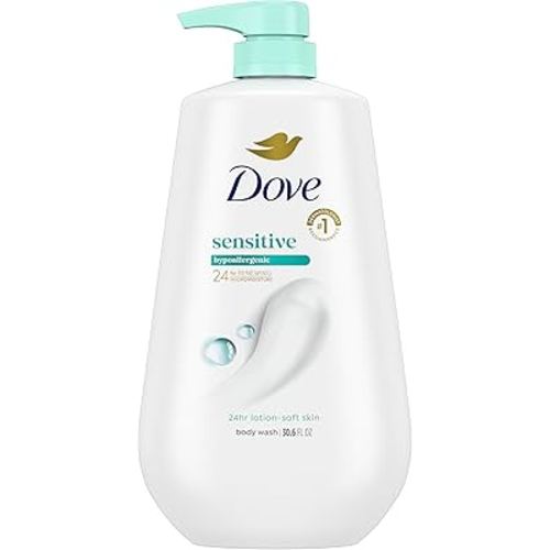 Dove Body Wash with Pump Sensitive Skin For 24hr Lotion-Soft Skin Moisturizing Skin Cleanser Gentle Hypoallergenic Formula with No Sulfates No Parabens 30.6 oz