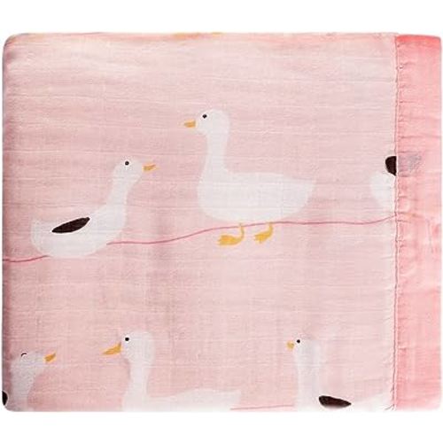 Cute Duck Baby Muslin Swaddle Blankets, Ultra Soft Hypoallergenic, Unisex Muslin Quilt, Baby Swaddle Wrap, Pink, Large 43"X45"