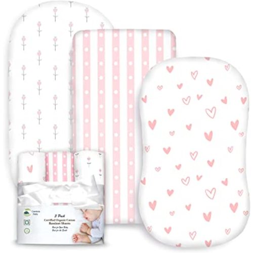100% Organic Cotton Fitted Bassinet Sheets Fits Halo, Snoo, Uppababy, Ingenuity, Graco, Baby Trend, and All Other Standard Size Bassinets. 3 Pk