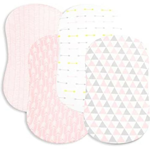 Bassinet Bed Sheets – Premium Bassinet Fitted Sheets for Halo, Mika Micky, Maxi Cosi & Others - 4 Pack – 100% Jersey Knit - Bassinet Bedding for Standard Size Oval or Halo Bassinet Pads for Girls