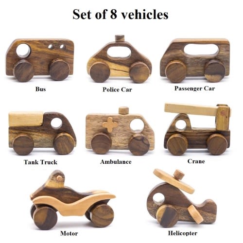Handcrafted Wooden Toy Car Set of 8 – Eco-Friendly Vehicles for Toddlers and Kids. Birthdays gift for childrens.