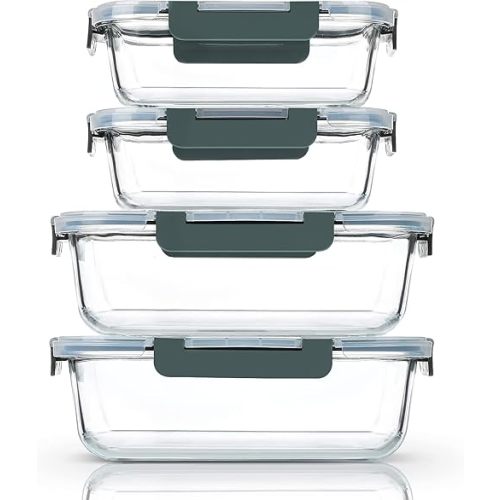 M MCIRCO [80 oz & 36 oz Extra Large Glass Food Storage/Baking Containers Set with Lids, 2 Pack 80 oz(10 cup)&2 Pack 36 oz (4.5 cup) Airtight Glass Container,Microwave,Oven,Freezer and Dishwasher
