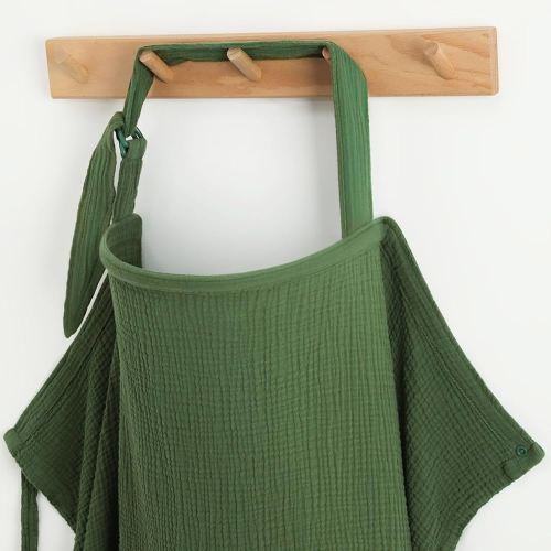 Blissful Diary Muslin Nursing Cover for Breastfeeding, Breathable Breastfeeding Cover up with Arch Neckline for Women, Nursing Apron (Dark Green)