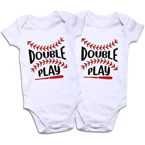 DEFAHN Funny Twins Baby Bodysuits Boys Girls Rompers 2 Pack Twin Matching Clothes Outfits for Newborn Infant