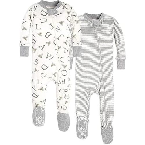 Burt's Bees Baby Boys' Pajamas, Zip-Front Non-Slip Footed Sleeper, Organic Cotton