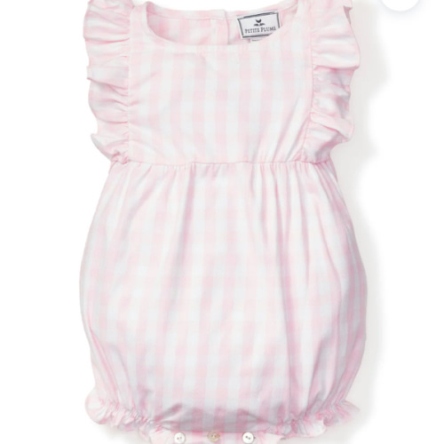 Baby's Twill Ruffled Romper in Royal Blue Gingham