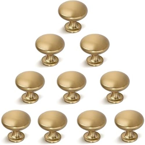 10 Pack Solid Drawer Knob Warm Gold Kitchen Cabinet Knob Champagne Bronze,Euro Style Dresser Knob Antique Brass Furniture Hardware,Diameter:1-1/5 "