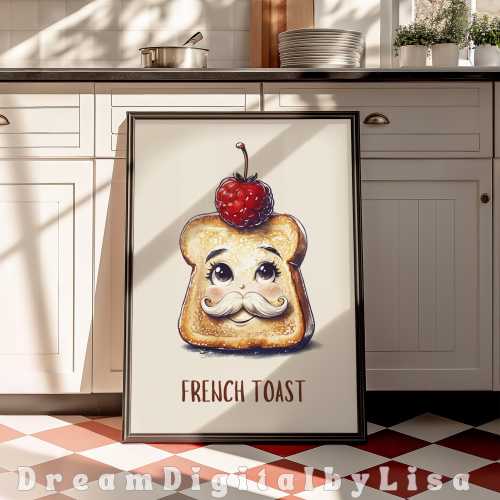 Breakfast Nook Art Quirky French Toast Funny Food Kitchen Wall Decor Breakfast Bar Bread Print Food Character Foodie Print DIGITAL DOWNLOAD