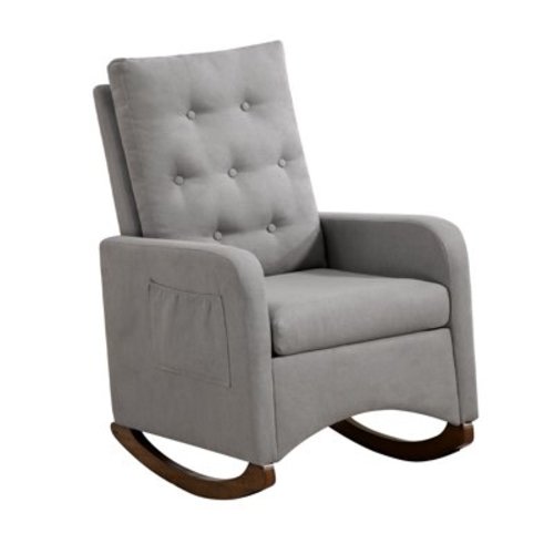 Upholstered Rocking Chair Accent Chair, Nursery Rocking Chairs in Teddy Fabric with High Backrest,Side Pocket and Rubber Wood Legs, Comfy Nursing Chair Armchair for Living Room