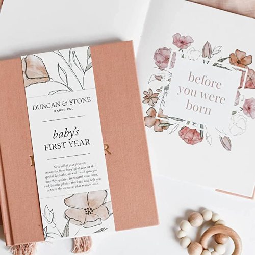 Baby First Year Book (Dusty Rose, 112 Pages) - Memory & Milestone Baby's First Year Photo Album from Pregnancy to First Year – Baby Book Keepsake Gift