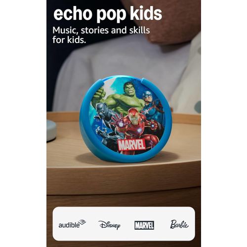 Amazon Echo Pop Kids (newest model), Designed for kids, with Alexa+ Early Access, parental controls, Includes 6 months of Amazon Kids+, Marvel's Avengers