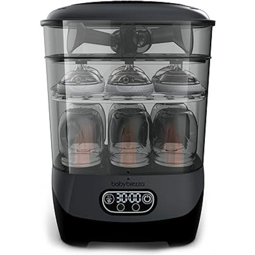 Baby Brezza Baby Bottle Sterilizer + Dryer Advanced – Electric Steam Sterilization Machine – Universal Sterilizing of All Bottles: Plastic, Glass, Pacifiers + Breast Pump Parts- HEPA Filter, Charcoal
