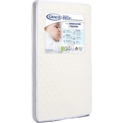 Graco Ultra 2-in-1 Premium Dual-Sided Crib & Toddler Mattress – GREENGUARD Gold and CertiPUR-US Certified, Dual-Sided Mattress for Infant & Toddler, Waterproof Sleep Surface, Machine-Washable Cover