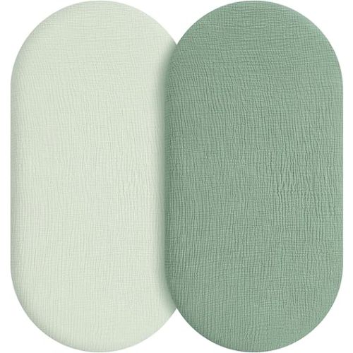 Muslin Bassinet Sheets Boy Girl, 100% Cotton Fitted Bassinet Sheet Set 2 Pack Bassinet Mattress Sheets Universal Fit for Rectangle, Round, Oval, Hourglass Mattress, Soft Breathable