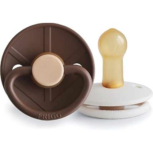 FRIGG Little Viking Natural Rubber Baby Pacifier 2-Pack | Made in Denmark | BPA-Free (Cocoa/Cream, 6-18 Months)