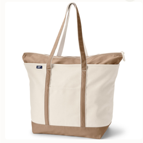 Natural 5 Pocket Canvas Tote Bag | Lands' End (“Henry”, Extra Large, Zip Top, Long Straps, Camel)