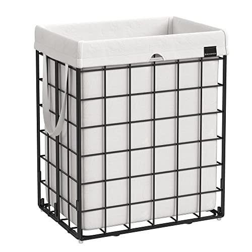 SONGMICS Laundry Hamper, 23.8 Gal. (90L) Laundry Basket, Collapsible Clothes Hamper, Black and White ULCB190W01