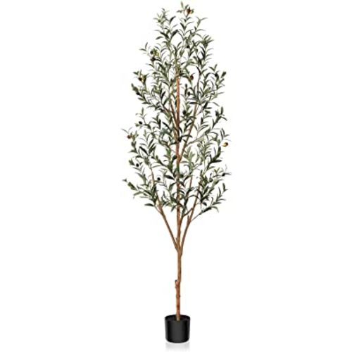Kazeila Artificial Olive Tree 6FT Tall Faux Silk Plant for Home Office Decor Indoor Fake Potted Tree with Natural Wood Trunk and Lifelike Fruits
