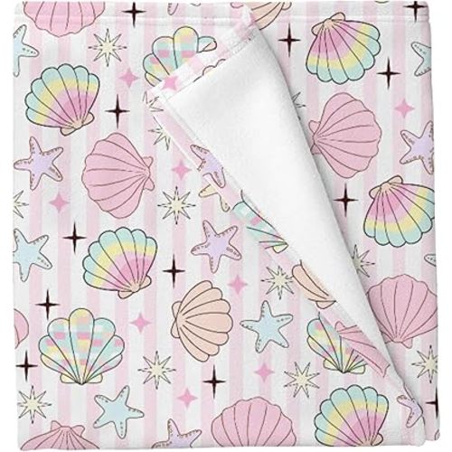Pastel Summer Coastal Baby Blankets for Boys Girls Pink Blue Seashells Starfish Soft Cozy Infant Toddler Newborn Receiving Blankets Retro Summer Sea Beach Swaddling Wrap for Crib Stroller 30x40in
