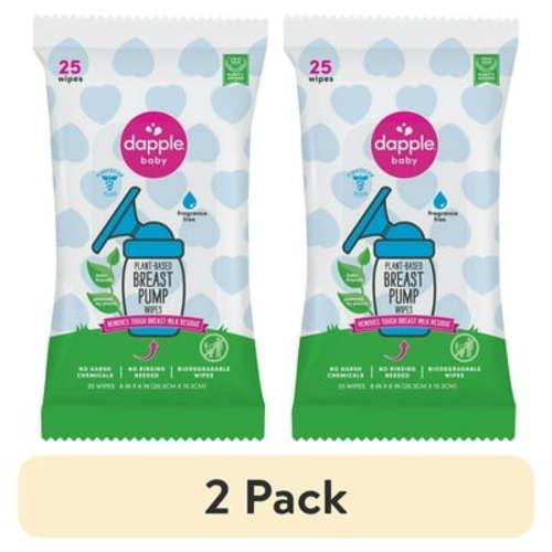 (2 pack) Dapple Baby Breast Pump Cleaning Wipes, Unscented, 1 Resealable Pack (25 Wipes)